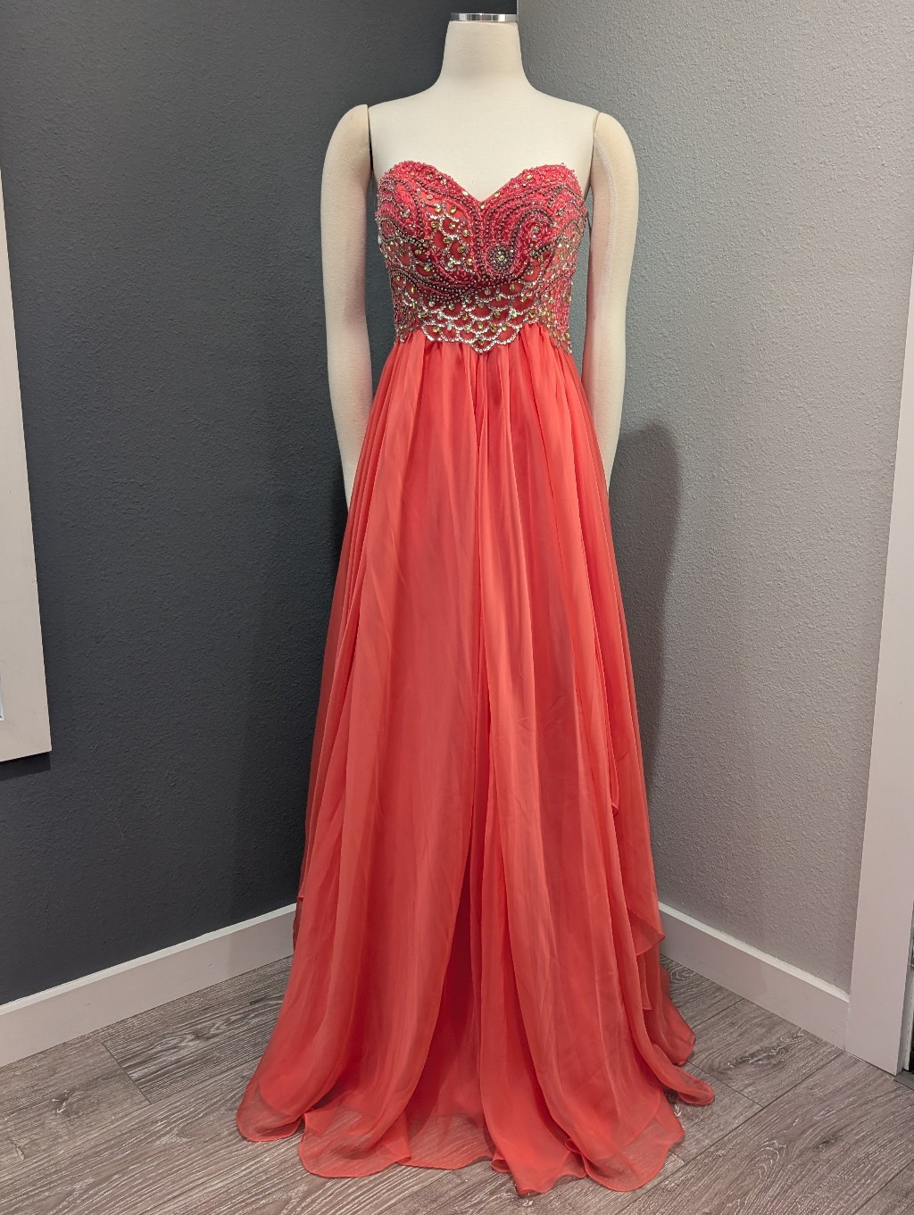 Sherri Hill Strapless Beaded Chiffon Evening Gown - Size 8